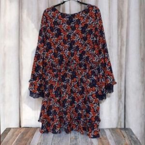 A Beautiful Soul Knee Length Blue Red Floral 1x Womans  Plus Bell Sleeves Lace